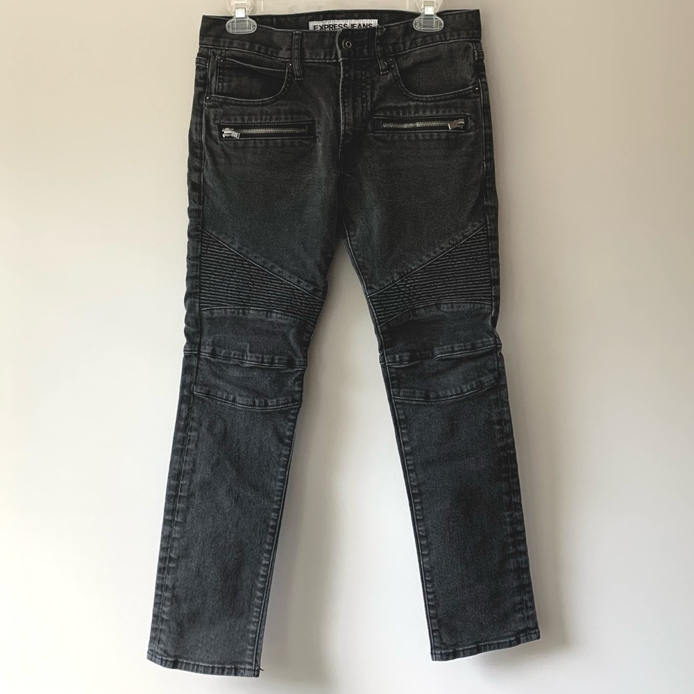 Express Men’s Slim Biker Jeans - Washed Black